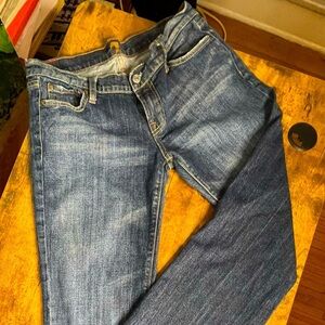 Seven, For All Mankind, SZ 30, blue jeans with amber jeweled signature pockets.